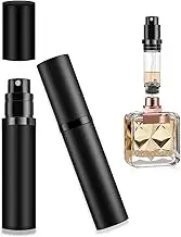 2PCS Travel Perfume Atomizer Bottle(5ML), Mini Bottom-Filling Fragrance Sprayer with Pump, Refillable Leakproof Portable Pocket Perfume Dispenser, Unisex(Black & Black)