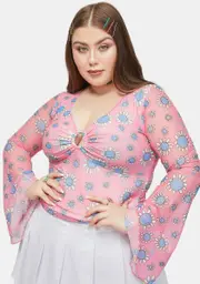 [dELiA*s by Dolls Kill] Plus Mellow Mindset Mesh Floral Print Crop Top