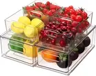 6 PACK Stackable Refrigerator Organizer Bins with Pull-Out Drawer,Clear Fridge D