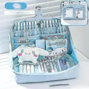 Large Capacity Canvas Pencil Case with 12-Layer Design, Cute Panda Pattern for School Supplies (Holds 100 Pens) Blue