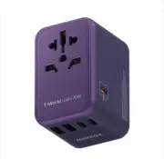 Momax 1-World 70W GaN Universal Travel UK EU AU US Multi Plug Adapter PURPLE
