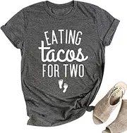 [MYHALF] Eating Tacos for Two Maternity Shirt Cute Graphic Letter Print T-Shirt Pregnancy Announcement Short Sleeve Tees Tops