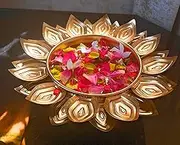 Generic Indian Decorative Round Lotus Shape Metal Urli Pot for Floating Candle Flower Potpourri (Gold) by Indian Collectible