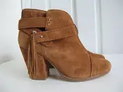 NEW $525 Rag & Bone Harrow Fringe Ankle Boots Tan Brown sz 37 7 Suede