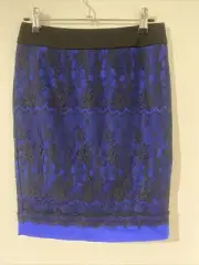 NEW with Tag REVIEW Skirt| Size 6 | Black lace with royal Blue underlay