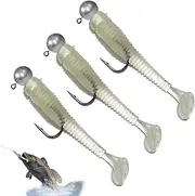 Soft Bait 3 x Lures T-Tail Soft Bait with Reverse Lead Hook for Fish, Mandarin Fish, Texas, Worm, Soft in Spiral, 3 x Shovel Tail Swimbait