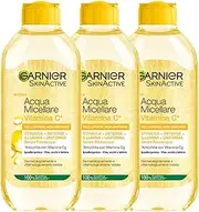 Garnier All in 1 SkinActive Micellar Water with Vitamin C, for Dull and Uneven Skin, No Rinse, 3 x 400 ml