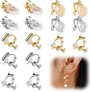 [WY LIGHTING LEVEL] 16-Piece Flat Back Earring Clips with Silicon Pads - Easy Open, DIY Earring Making Backs for Non-Pierced Ears
