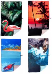 Set Of 2-Whitley Willows Reversible Microfiber Printed Beach Towel 35" x 70"