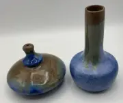 Pigeon Forge Pottery Lava Glaze Oil Lamp and Vase Signed Douglas Ferguson 1993