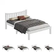 ALFORDSON Wooden Bed Frame Base with Headboard & Timber Slats Double Size, Solid Pine Wood Mattress Foundation Platform with Under-Bed Storage Space, Home Bedroom Furniture, Cambrie Series White