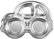 Student Food Plate Divided Dinner Plates Cartoon Car Shaped Sectional Luncheon Plates Stainless Steel Salad Dish Food Serving Platters Snack Trays Bowl for Kids Feeding Self Eating Baby Divided Bowl