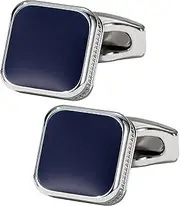 [Jonwo] Classic Square Black/Blue Cufflinks for Men In Gift Case Handmade Silver/Black Tone Metal Men's Cufflinks Jewelry Set for Wedding Party Anniversary Business Events Dress