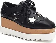 [TOSOFT] Women's Fashion Patent Leather Oxford Shoes Square Toe Lace Up High Heels Platform Wedge Sneakers Casual Flat Shoes