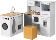 Keezi Kids Kitchen Playset Wooden Pretend Play Coffee Maker Toy 80CM White
