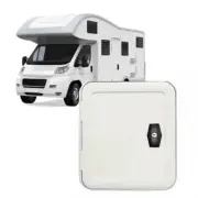 White RV Storage Hatch Door UV Resistant with Locker Rectangle Rounded Corner