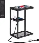 CASADISO 3-Tier C-Shaped Side Table with Power Board and USB Ports Small Spaces