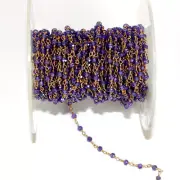 Zircon Amethyst Natural Semi Precious Gemstone Rosary Bead 24K Gold 3mm Chain