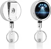 [WYUSPGK] Stainless Steel ID Clamp, UFO Spaceship Print Durable Office ID Clamp Professional ID Clamp Polished ID Clamp, White