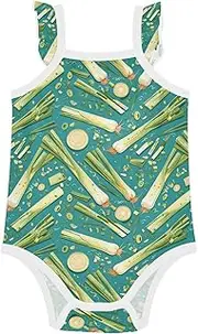 [FRODOTGV] Baby Girls' Cotton Bodysuit Soft Comfort Green Leeks Dark Turquoise Baby Girl Clothing for Infant 6M, Green Leeks
