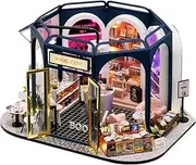 MAGQOO DIY Miniature Dollhouse Kit with Furniture 1:24 Scale Creative Room Mini Wooden Doll House Accessories DIY Miniature House Kit (Book Cafe)