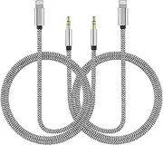 Aux Cord for iPhone, 2 Pack 3.3ft [Apple MFi Certified] Lightning to 3.5mm Aux Audio Adapter Cable Compatible with iPhone 14 13 12 11 XS XR X 8 7 6 for Car Home Stereo Headphone Speaker, Silver