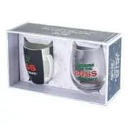 2pc Because Im the Boss That's Why 400ml Coffee Mug & Stemless Wine Glass Set