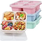 buluker 4 Pack Bento Snack Containers Set， 4 Compartment Food Storage Containers Wheat Straw Meal Prep Lunch Box Plastic Food Storage Containers, Microwave and Dishwasher Safe (4colour)