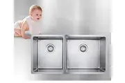 304 stainless steel 3/4 double bowl undermount/drop in kitchen sink