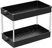 2-Tier Utility Rolling Storage Cart Mobile-Trolley Space-Saving Storage Cart with Wheel for Bathroom Kitchen Living Room Office Laundry Room Black