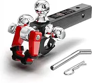 XPE Trailer Hitch Tri Ball Mount with Hook & Rotatable Tow Shackle, Fits 2” Hitch Receiver with 1-7/8", 2"& 2-5/16" Chrome Hitch Balls, Secure with Self-Lock Latch, 10,000 LBS GTW