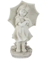 Northlight 18in Solar LED Lighted Girl with Umbrella Outdoor Garden Statue