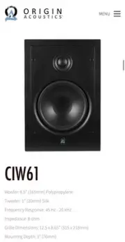Origin Acoustics CIW61 Composer In-Wall Speaker (Pair) 333 MSRP