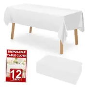 12 Pack Plastic Table Cloths Disposable，54 x 108 Inches Plastic Table 12P White