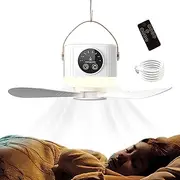 Camping Ceiling Fan With Light, Lighted Small Ceiling Fan With Remote Control 3600mAh, Outdoor Cooler With Timer, Removable, 4 Speeds, USB Rechargeable For Outdoor RV