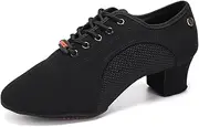 [HIPPOSEUS] Women Lace up Latin Dance Practice Shoes Closed Toe Men Ballroom Salsa Dance Training Shoes 2 inch heel