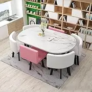 Office Reception Conference Table and Chairs Dining Table and 6 Chairs Negotiation Business Table for Office, Conference Room, Dining Room (Color : Pink)