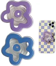 Flower Phone Grip Holder, 2pcs Universal Self Adhesive Phone Socket, Expandable Flower Phone Grip Stand for Phones Tablets(Blue+Purple)