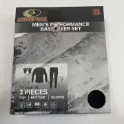 Mossy Oak 3 Piece Performance Base Layer Set Men's 2XL Black Top Bottom Gloves