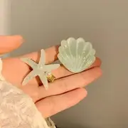 Shell / Starfish Faux Pearl Resin Hair Clip Set of 2 - Green - S - One Size