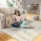 Bedroom Rug 3x5 Rug Washable Area Rug Non Slip Low Pile Boho Floral Soft Smal...