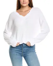 525 America Distressed V-Neck Pullover White