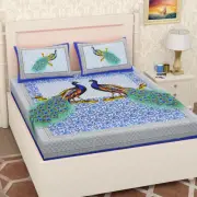 Indian Peacock Floral Bedsheet Cover Set Deco Bedspread Queen Size With 2 Pillow
