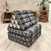 Large Thai Triangle Pillow Three-Folds Black & White Elephant Pattern