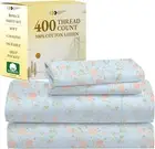 Floral Sheets for King Size Bed - 100% Cotton Sheets Set, Luxury 400 Thread Coun