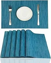 Red-A Placemats Set of 6 for Dining Table Heat-Resistant Washable Place Mats Woven Vinyl Kitchen Table Mats Easy to Clean,Blue