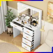 Dressing Table W/ LED Lights Mirror And 5 Drawer Vanity Table Makeup Desk AU