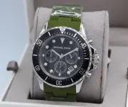 NEW AUTHENTIC MICHAEL KORS EVEREST SILVER BLACK GREEN SILICONE MK8981 MENS WATCH