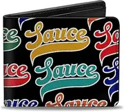 [Buckle-Down] Wallet, Bifold, Sauce Baseball Script Black Multi Color, Vegan Leather, Black, 4.0" x 3.5", Casual