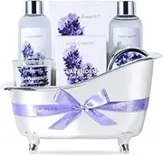Gifts for Women, 7pcs Lavender SPA Gift Set - Scented Candle, Shower Gel, Bath Salt, Bubble Bath, Body Lotion and Hand Soap, Birthday Gift Sets for Her, Bath Sets for Women Gifts, Valentines Gift